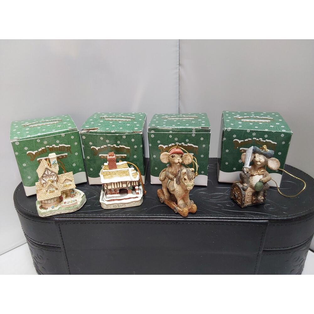 DAVID Winter lot of 4 Christmas tree ornaments vintage in original boxes